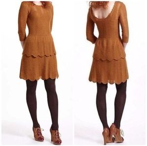 Knitted Knotted Tiered Pointelle Sweater Dress, M